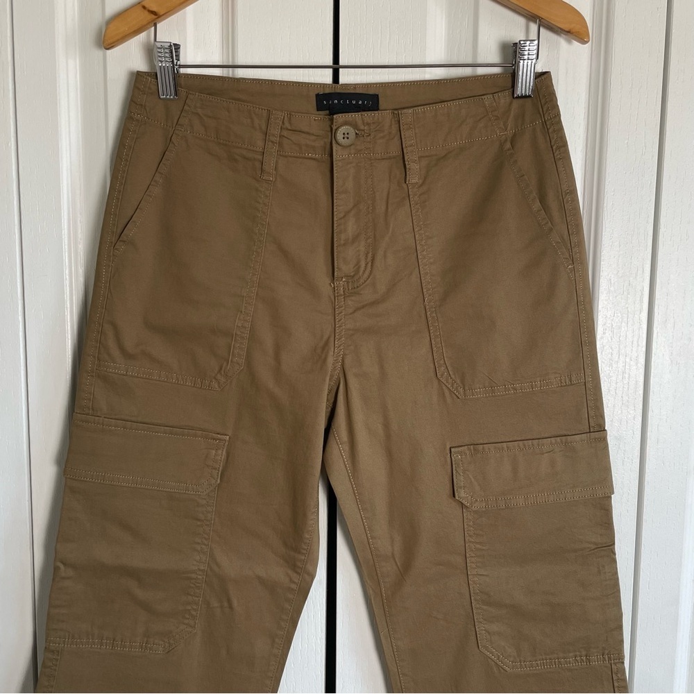 NWOT Sanctuary Loose Cargo Pants Womens 26 Dark Khaki Brown Tan Straight Cotton - Picture 2 of 13